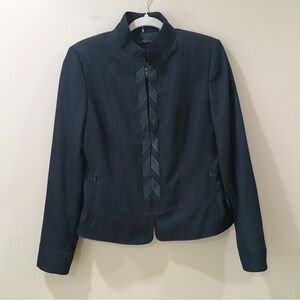 Elie Tahari Blazer Jacket Size 8 Chambray Dark Wash Blue Zip Up